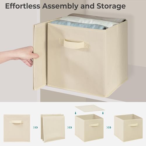 Storage Bins, 11 Inch Fabric Storage Cubes, Collapsible Cube Storage Box, Fabric Closet Organizers with Handle for Home, Office, Cabinet, Closets, Bedroom, Living Room, Beige, 40 Set - Image 7