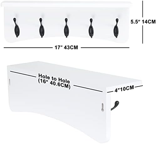 TEG01B Coat Rack Wall Mount with Shelf and 5 Hooks - 17-Inch Heavy Duty Pine Wood Entryway Rack - For Mudroom, Kitchen, Bathroom - Image 6