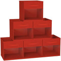 DIMJ Cube Bins, 12.2-Inch Storage Bins Cubes with Window, 6 Packs Collapsible Storage Bins with Handles, Closet Storage Baskets for Organizing Living Room, Office, 6 Pack,Red by DiMJ