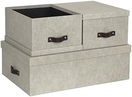 Bigso Box of Sweden Set of 3 Storage Boxes with Lids - Organiser Box For Clothes, Office Equipment and More - Wardrobe Storage Boxes with Labels for Bedding or Seasonal Clothing - Beige - Image 6