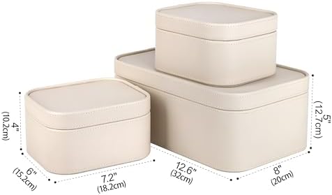 HofferRuffer Faux Leather Decorative Storage Boxes, Dust proof Storage Shelf Baskets with Lids Trays, Storage Bins Memory Box Organizer for Home, Office, Jewelry & More, Set of 3 (CreamWhite) - Image 2