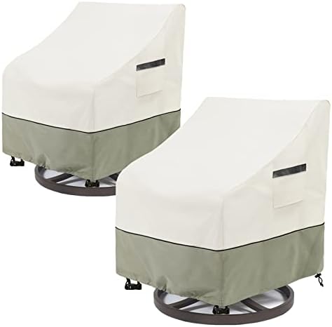 Outdoor Swivel Rocker Chair Cover 2 Pack,Patio Swivel Chair Covers for Outdoor Furniture,Rocking Chair Covers Waterproof (28W x 33D x 38.5H Inch)White&Grayish Green by LSongSKY