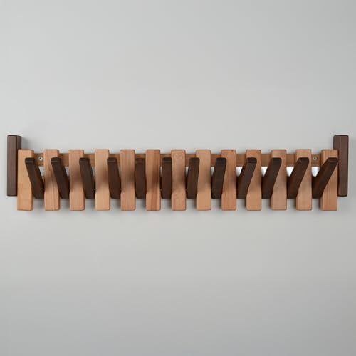 Beech Piano Key Coat Rack with 12 Flip Hooks - Image 2