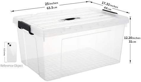 Cetomo Lidded Storage Bin with Handle, Storage Bins with Lid, Organizing Container with Secure Latching Buckles, Stackable and Nestable, Plastic, 72 Quart-6 Pack, Clear - Image 3