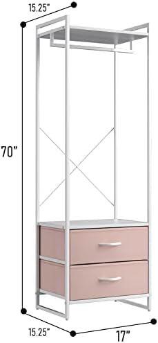 Sorbus Tall Clothing Rack with Drawers, Wood Top (Pink) - Image 2