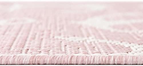Unique Loom Outdoor Coastal Collection Area Rug - Ahoy (5' 3" Square, Pink/ Ivory) - Image 4