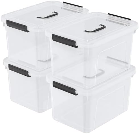 Wekioger 20 Quart Clear Plastic Lidded Storage Box with Latch Handle 4 Pack by Wekioger