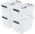 Wekioger 20 Quart Clear Plastic Lidded Storage Box with Latch Handle 4 Pack by Wekioger