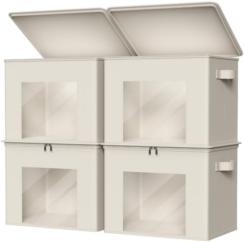 Zilink Fabric Storage Bins with Lid Sweater Closet Organizer, Beige,4 Pack by Zilink