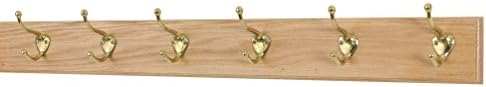 Solid Oak Coat Rack with Solid Brass Hat and Coat Style Hooks - Made in The USA (Natural, 30.5" x 3.5" with 6 Hooks) by PEG+AND+RAIL