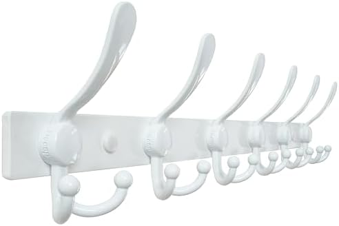 Dseap Coat Rack Wall Mount 24 Inch, Heavy Duty 12-Gauge Base vs Flimsy 1mm, Double-Thick Solid Anti-Snap Hooks, Stainless Steel 6-Hook Hanger Organizer for Clothes Hat Closet Entryway, White by Dseap
