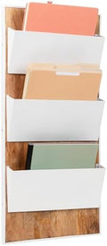 Mind Reader 3-Tier Wall-Mounted File Organizer, Wood and Metal Vertical Rack for Mail, Magazines, and Documents, Metal, Wood, White by MindReader