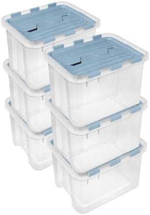 Sterilite Hinged Lid Storage Box, Plastic Container, 30 Quart, 6-Pack by Sterilite