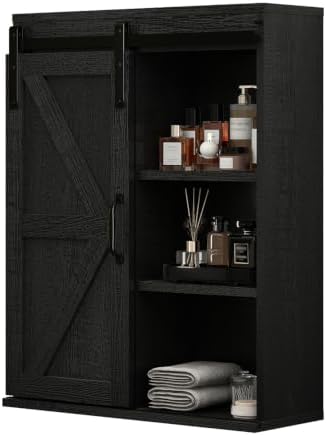RUSTOWN Farmhouse Bathroom Wall Cabinet with Sliding Barn Door by RUSTOWN