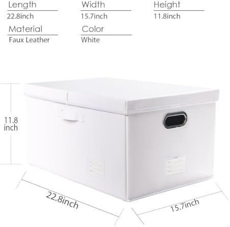 PRANDOM Collapsible Storage Box with Lid [3-Pack] Leather Fabric Foldable Storage Bin Organizer Container Basket Cube with Cover for Home Bedroom Closet Office Nursery White(22.8X15.7X11.8) - Image 5