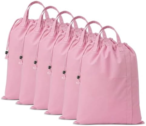LFH Home Large Premium Cotton Rich Canvas Laundry Bag with Drawstring and Handles Heavy Duty, Multi-Use, Washable for Home, Travel, College or Storage 28x36 (Pack of 6)-Pink by LFHHomePrivateLimited