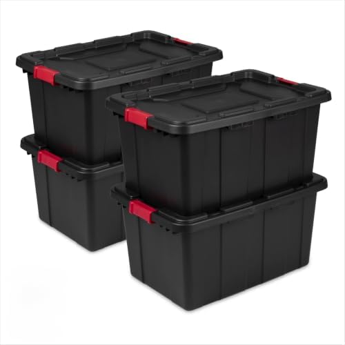 27 Gallon Latching Storage Totes with Handles, Black, 4 Pack by Unknown