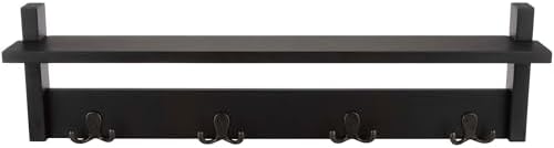 Lavish Home Coat Rack with Shelf - Wall Mount Shelf with 4 Hooks for Purses, Jackets and Keys - Coat Rack for Entryway, Mudroom, or Hallway (Black) - Image 7