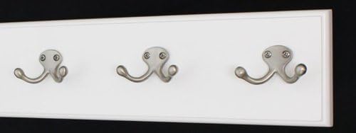 White Wall Mounted Coat Rack with Satin Nickel Dual Style Hooks 4.5" Ultra Wide (15" x 4.5" with 3 Hooks) by PEG+AND+RAIL