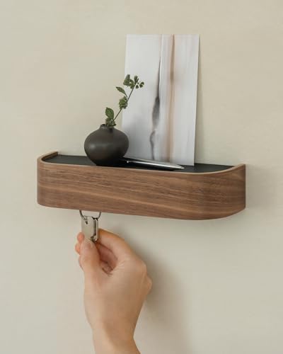 Kazai. Key Holder 'Toke' | Minimalist Key Hook Design from Berlin | Modern Key Holder Wall Mount with Wooden Shelf | Key Rack for Wall as Entryway Organizer | Walnut - Image 4