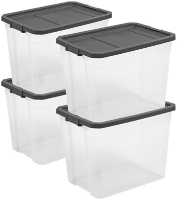 STERILITE 108 QT. Clear Stacker Storage Container Tote with Latching LID 4-Pack 4 X 1 by Sterilite