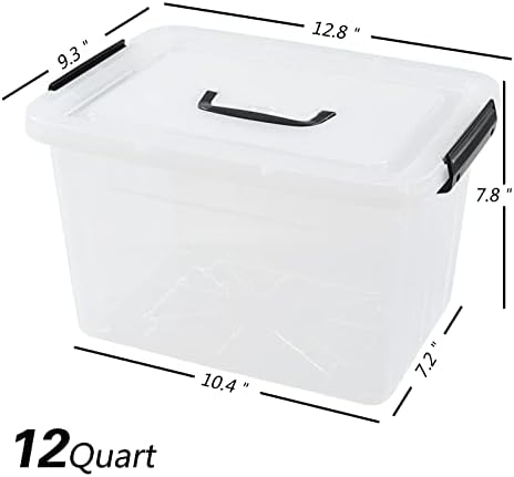 Wekioger 4 Pack 12 Quart Clear Lidded Bin, Latching Storage Box with Handle - Image 2