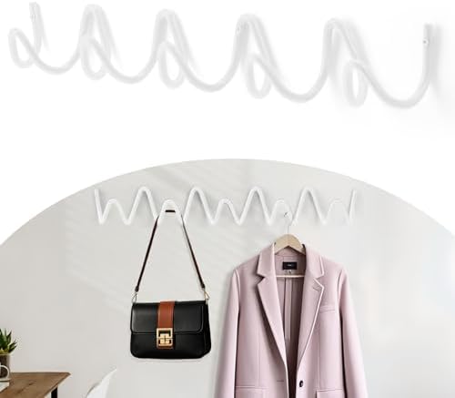 Coat Rack Wall Mount, Creative Wave Wall Hooks 20KG Capacity, Easy Installation, Multi-Purpose Hooks for Coat, Hat, Bag, Umbrella (While, 49cm x 7.5cm (19.29" x 2.95")) - Image 2