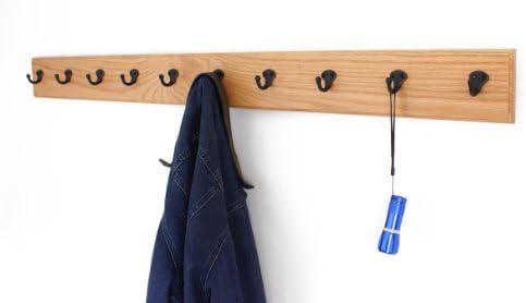 PegandRail Oak Wall Mounted Coat Rack with Aged Bronze Singular Style Hooks 4.5" Ultra Wide (Natural, 52" x 4.5" with 10 Hooks) - Image 2