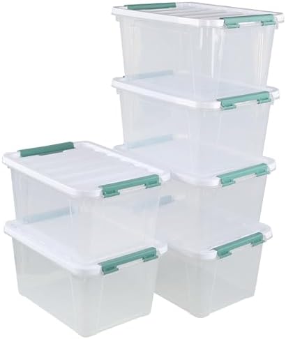 6 Pack Plastic Latch Storage Box, 20 Qt Storage Container with Lid by Innouse