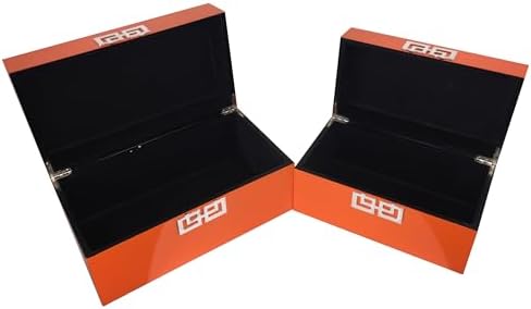 Galt International Storage Boxes - Large & Small Decorative Storage Box w/Hinged Lid - Classic Design Wood Decor Boxes with Geometric Opening Clasp - Home & Office Storage - Set of 2 (Orange) - Image 6