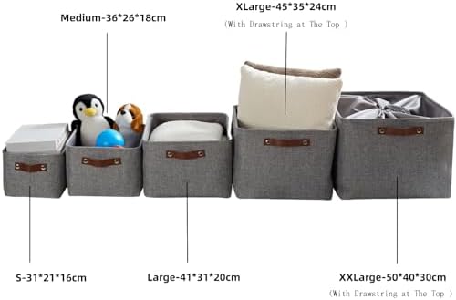 Mangata Set of 3 Fabric Storage Boxes, Collapsible Storage Basket Bins for Bedroom, Cupboards, Wardrobe (Grey, Medium) - Image 2