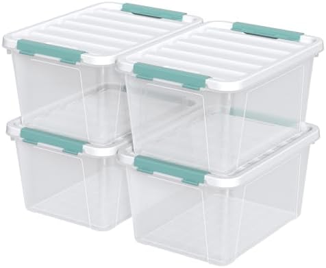 Readsky 4 Packs Clear Storage Latch Boxes, 20 Quart Plastics Storage Bins with Lids, Stackable by Readsky
