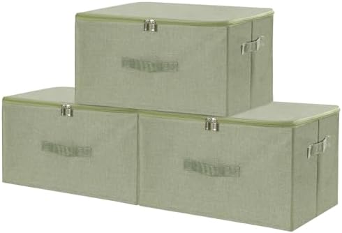 ANMINY Fabric Storage Bins with Zipper Lids, 18"x14"x10", Green, 3 PCS by ANMINY