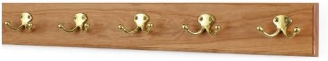 Solid Cherry Wall Mounted Coat Rack with Solid Brass Double Style Coat Hooks - Made in the USA (Cherry, 3.5" x 25.5" with 5 hooks) - Image 2