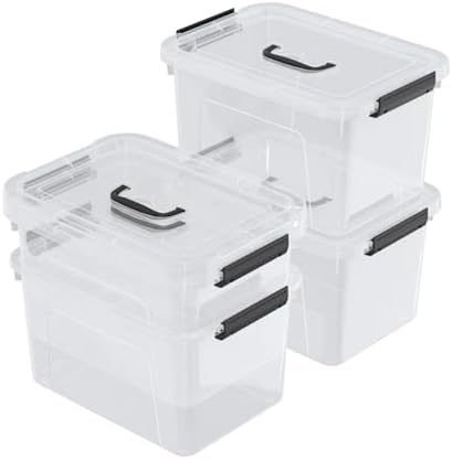 Wekioger 4 Packs Plasitc Lidded Storage Bins, Clear Latching Boxes 10 Quart by Wekioger
