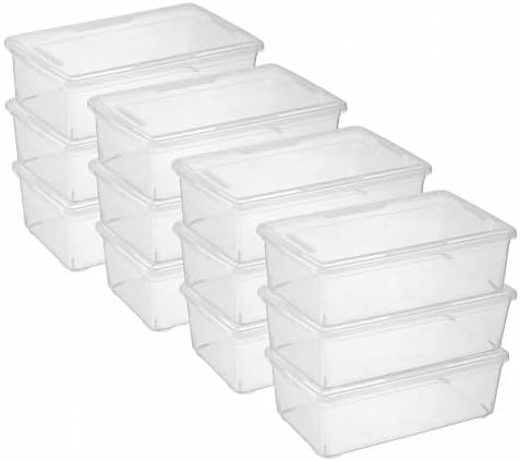novelinks 12 Pack 6QT Plastic Storage Bins with Lids, Shoe Boxes (Clear) by novelinks