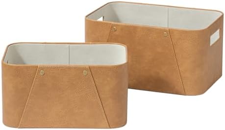 LA JOLIE MUSE Faux Leather Storage Baskets for Organizing, Camel 2 Pack by LaJol%C3%ADeMuse
