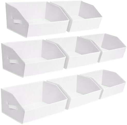 Homsorout Closet Baskets for Shelves - Decorative Storage Baskets with Handle, Trapezoid Closet Bins for Organization, Shelf Storage Bins for Clothes, Books, Home, Office, 8 Pack, White by Homsorout