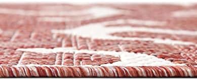 Unique Loom Outdoor Coastal Collection Area Rug - Ahoy (5' 3" Octagon, Rust Red/ Ivory) - Image 5