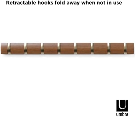 Umbra Flip Coat Rack, Wall Mount 8-Hook Space Saving Light Walnut/Warm Gold - Image 5