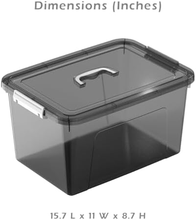 19 Quart Stackable Plastic Storage Bins with Lids, 6 Pack Clear Black Organizer Boxes with Secure Latches for Garage, Tools, Closet, Office, Durable Storage - Image 2