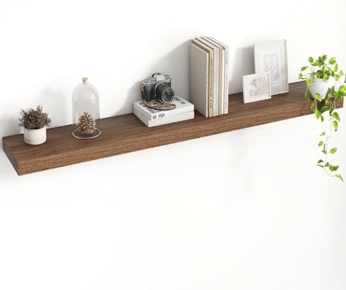Acovy 48 Inch Floating Shelves, 8 Inch Deep Floating Shelves for Wall, Hanging Shelf with Invisible Brackets, Deep Shelves for Bathroom, Bedroom, Living Room, Walnut, Set of 1 by Acovy