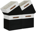 Temary Fabric Storage Bin 4 Pack Cube Storage Bin for Shelf Fabric Cube Storage Basket 13 Inch Cube Storage Bins Foldable Storage Cubes with Leather Handles(White&Black) by TEMARY