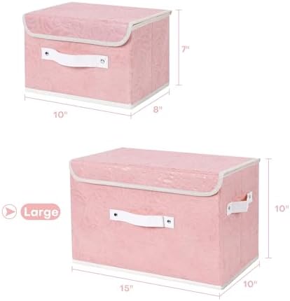ANMINY Fabric Storage Box Bins with Lids, Rose Print, Pink, 4PCS Large - Image 5