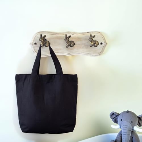 Rustic Wall Mounted Coat Rack with 3 Antique Brass Rabbit Hooks – Distressed White Wood Base, Hook Rail for Hats, Coats & Keys – Animal Themed Organizer for Home, Entryway & Nursery - Image 4
