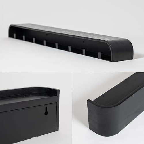 Kazai. Wall-Mounted Coat Rack 'Toke' - Modern Design Coat Rack with Hidden Wall Hooks - Solid Wood Veneer Panel Coat Hanger - Oak, Black - Image 4