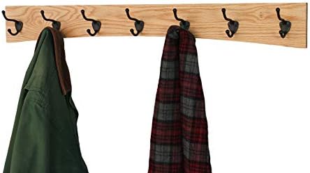 Oak Curved Back Wall Mounted Coat Rack - Bronze Hooks - Made in The USA (Natural, 36" x 4.5" - 7 Hooks) - Image 2