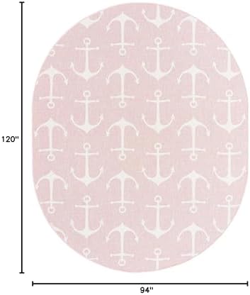 Unique Loom Outdoor Coastal Collection Area Rug - Ahoy (7' 10" x 10' Oval, Pink/ Ivory) - Image 2