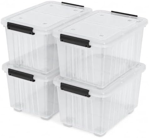 4-Pack 50 Quart Plastic Storage Bins Wheels & Latching Lids by Xeabia