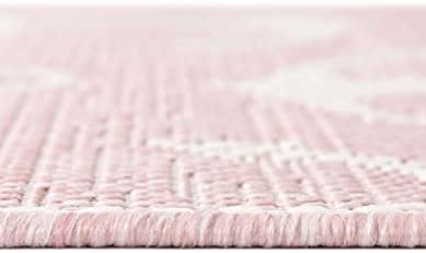 Unique Loom Outdoor Coastal Collection Area Rug - Ahoy (10' Square, Pink/ Ivory) - Image 4
